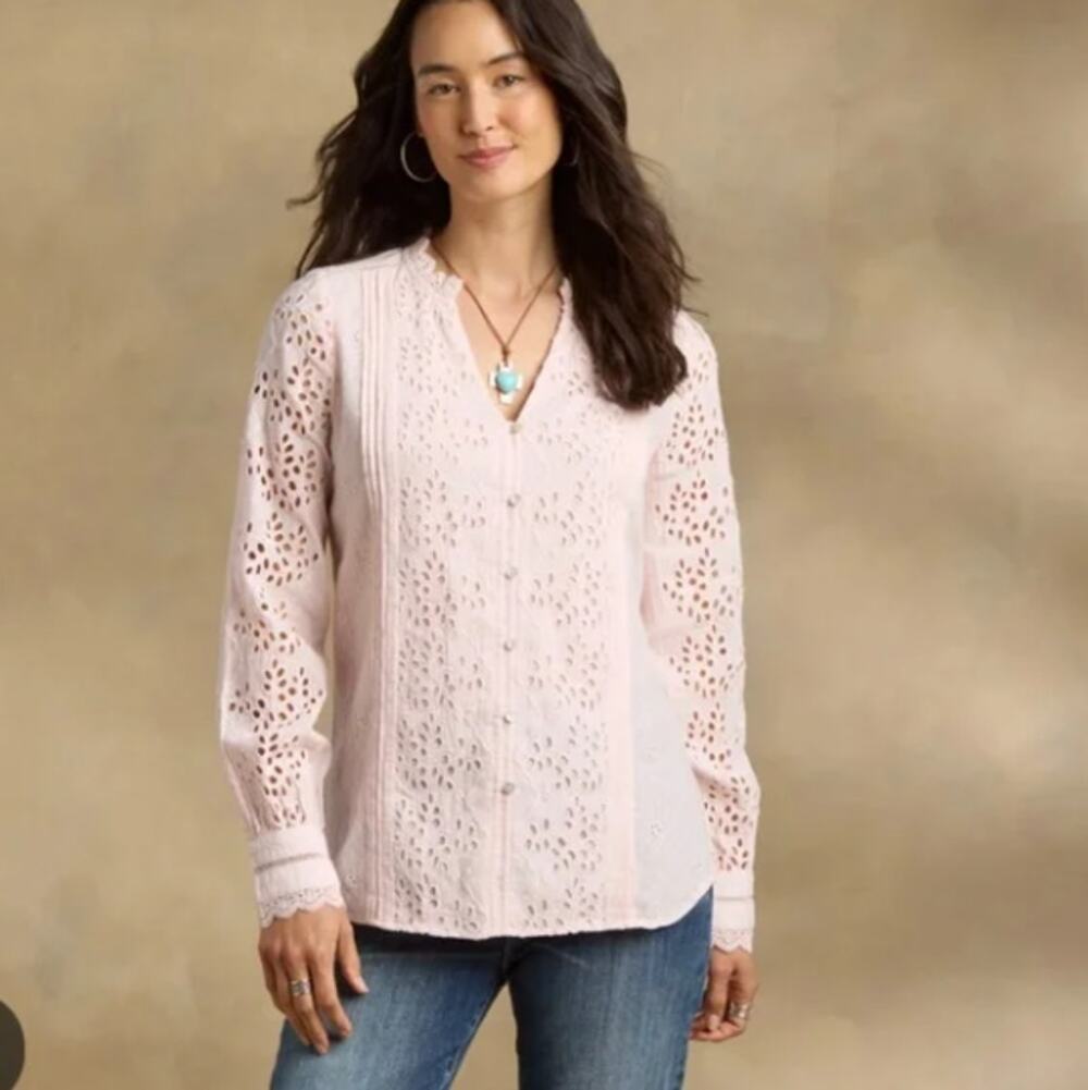 Sundance Valeria Eyelet Pink Shirt XL Boho Prairie Peasant Boho